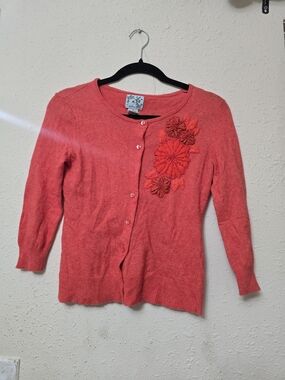 Tabitha Coral Embroidered Crewneck Cardigan